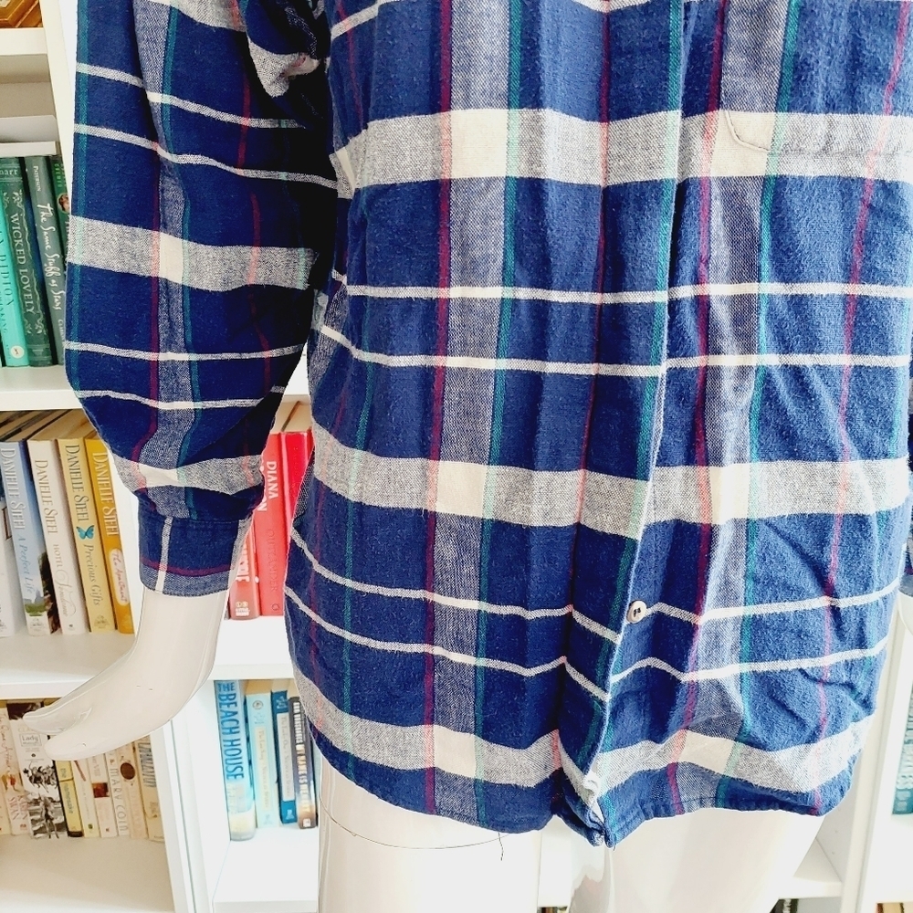 Diane Von Furstenberg Blue Plaid Cotton Long Sleeve Shirt P276 - Picture 4 of 8